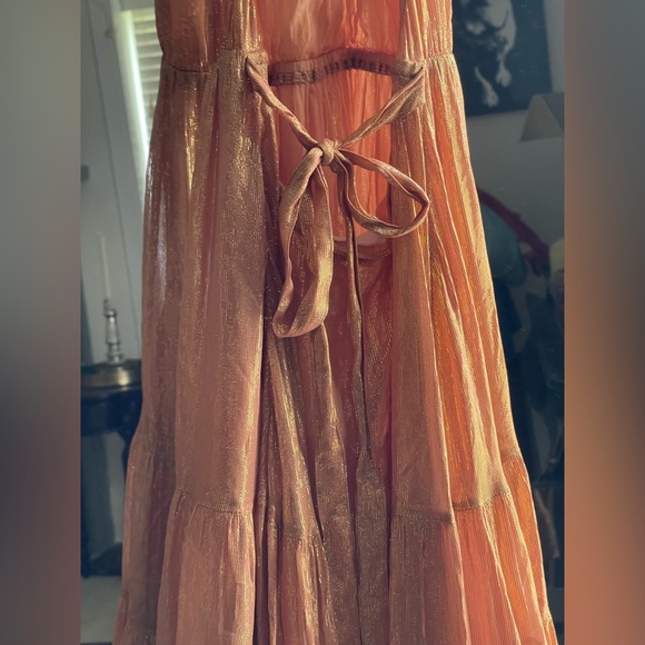 NWT Sundress Sophie Revolve Shiny Metallic Halter Maxi Resort DRESS in SAND Gold - Picture 11 of 14